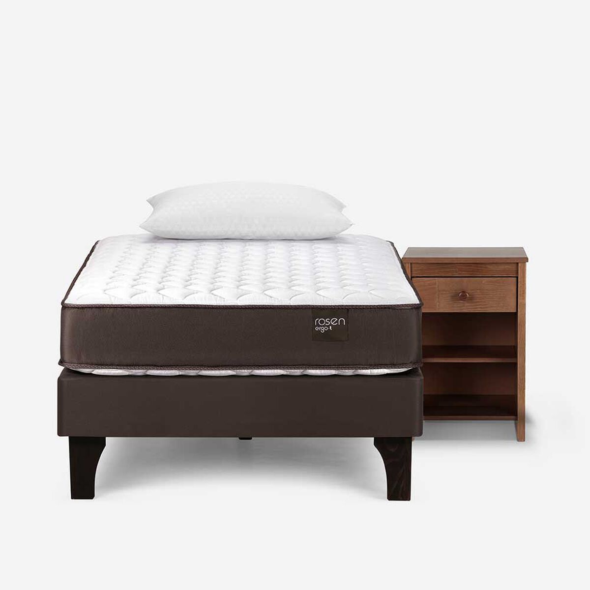 Cama Europea Rosen 1,5 Plazas Ergo T + Velador Ferrara + Almohada Light Americana