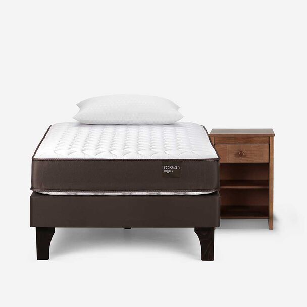 Cama Europea Rosen 1,5 Plazas Ergo T + Velador Ferrara + Almohada Light Americana