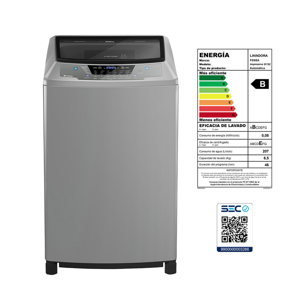 Lavadora Automática Fensa Impressive 20SZ 20 kg.