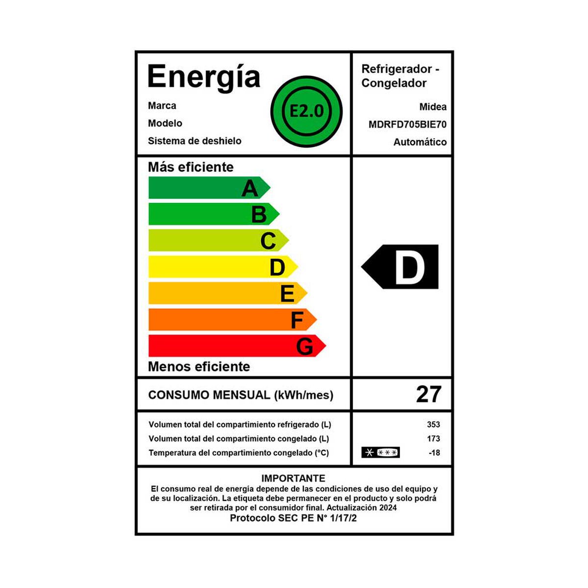 Refrigerador French Door Midea MDRFD705BIE70 474 lts. Perfect Fit + V-Tech