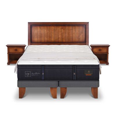 Cama Europea CIC Base Dividida S&uacute;per King Grand Premium + Respaldo + Veladores + Plum&oacute;n Ganso