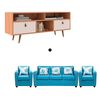 Rack Almore Alemania Freijo Off White y Azul Hasta 55" + Juego de Living 3-1-1