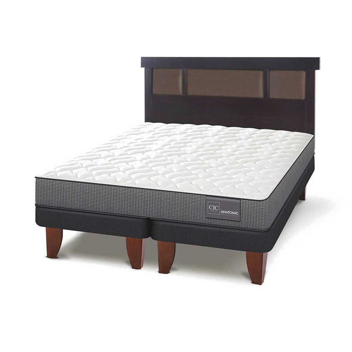 Cama Europea CIC Base Dividida 2 Plazas Anatomic + Respaldo New Dublin Chocolate