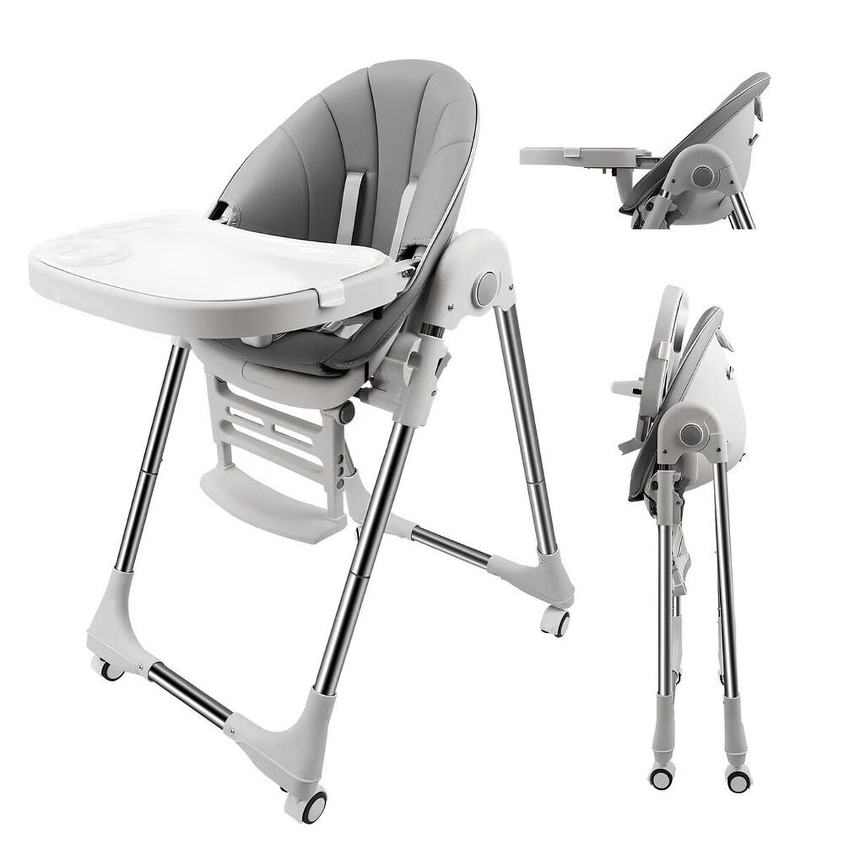 Silla de Comer Lubabycas Plegable con Ruedas Gris