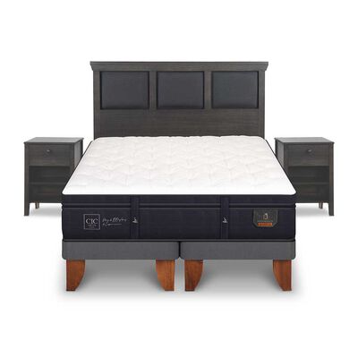 Cama Europea CIC Base Dividida King Súper Premium + Respaldo + 2 Veladores Torino