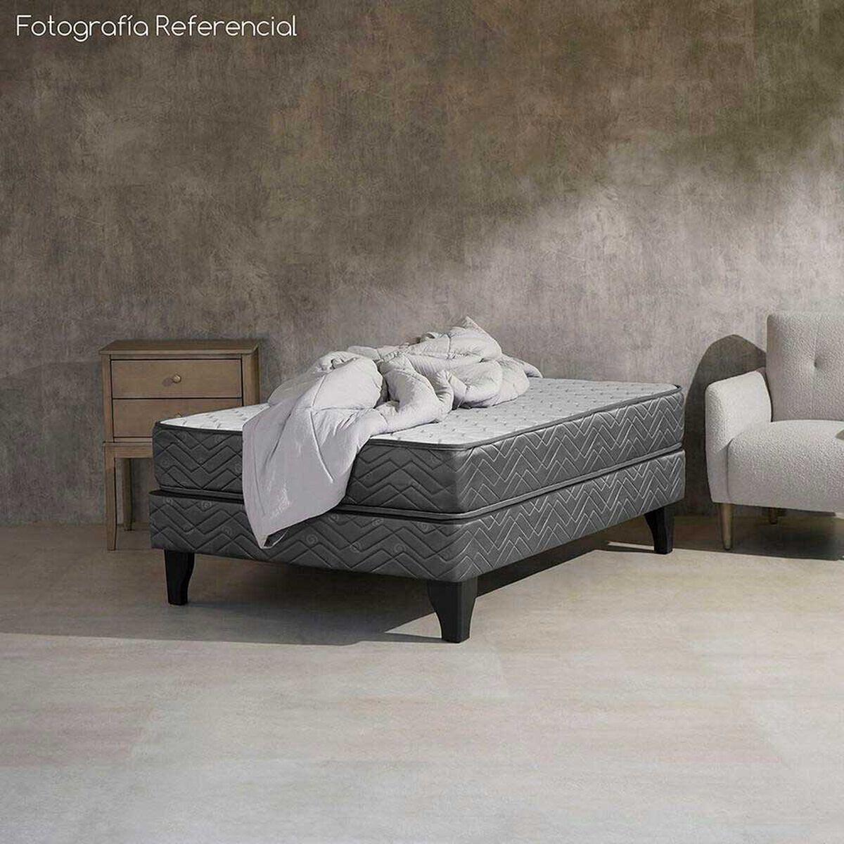 Cama Europea Celta 1,5 Plazas Alba White + Respaldo + Velador