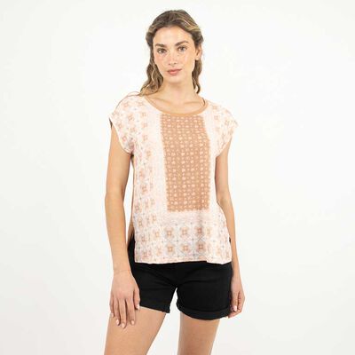 Polera Manga Corta Mujer Alma Naranjo, Negro, Verde