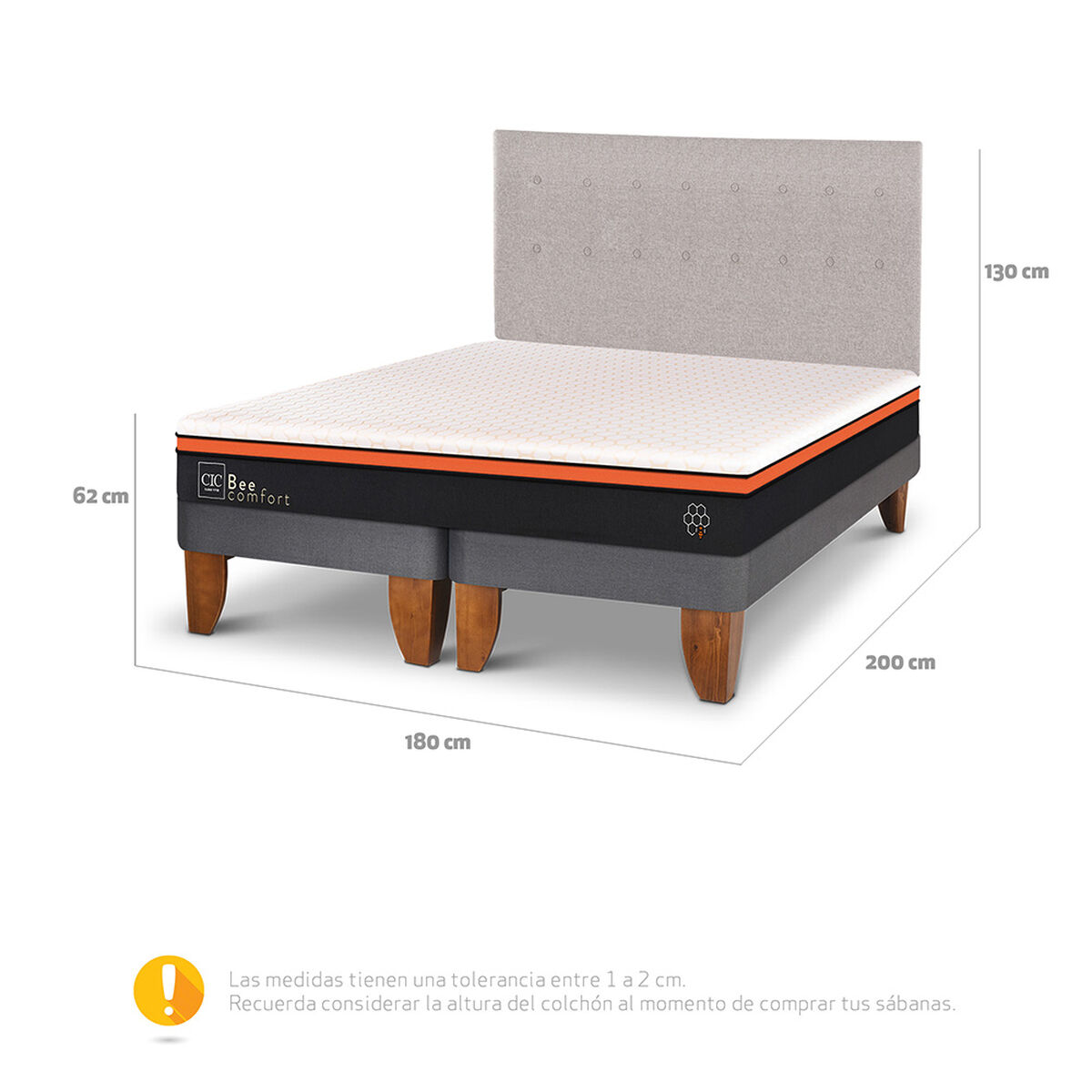 Cama Europea CIC Base Dividida King Bee Comfort + Respaldo