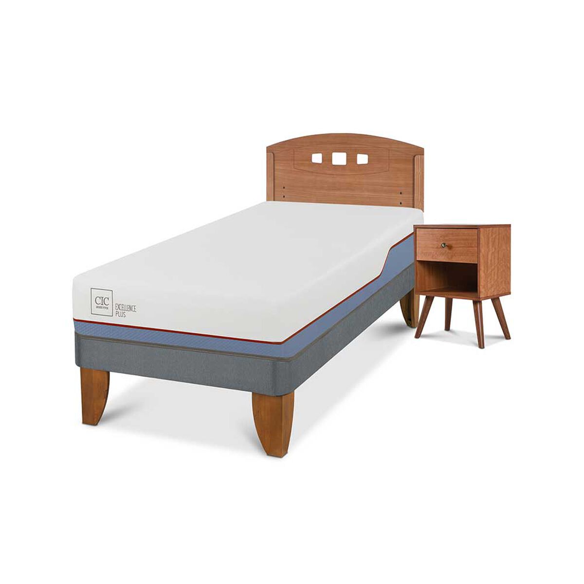 Cama Europea CIC 1 Plaza Excellence Plus + Respaldo + Velador New Gales