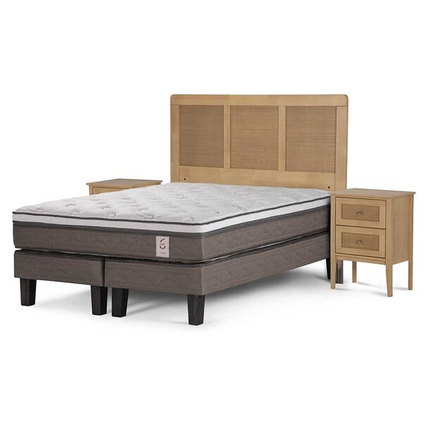 Cama Europea Rosen Base Dividida 2 Plazas New Style 6 + Respaldo + 2 Veladores Charles