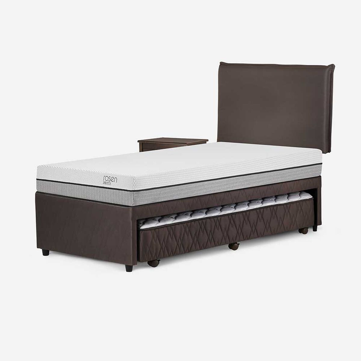 Cama Nido Rosen 1,5 Plazas Pratta + Respaldo + Velador Maurice Chocolate