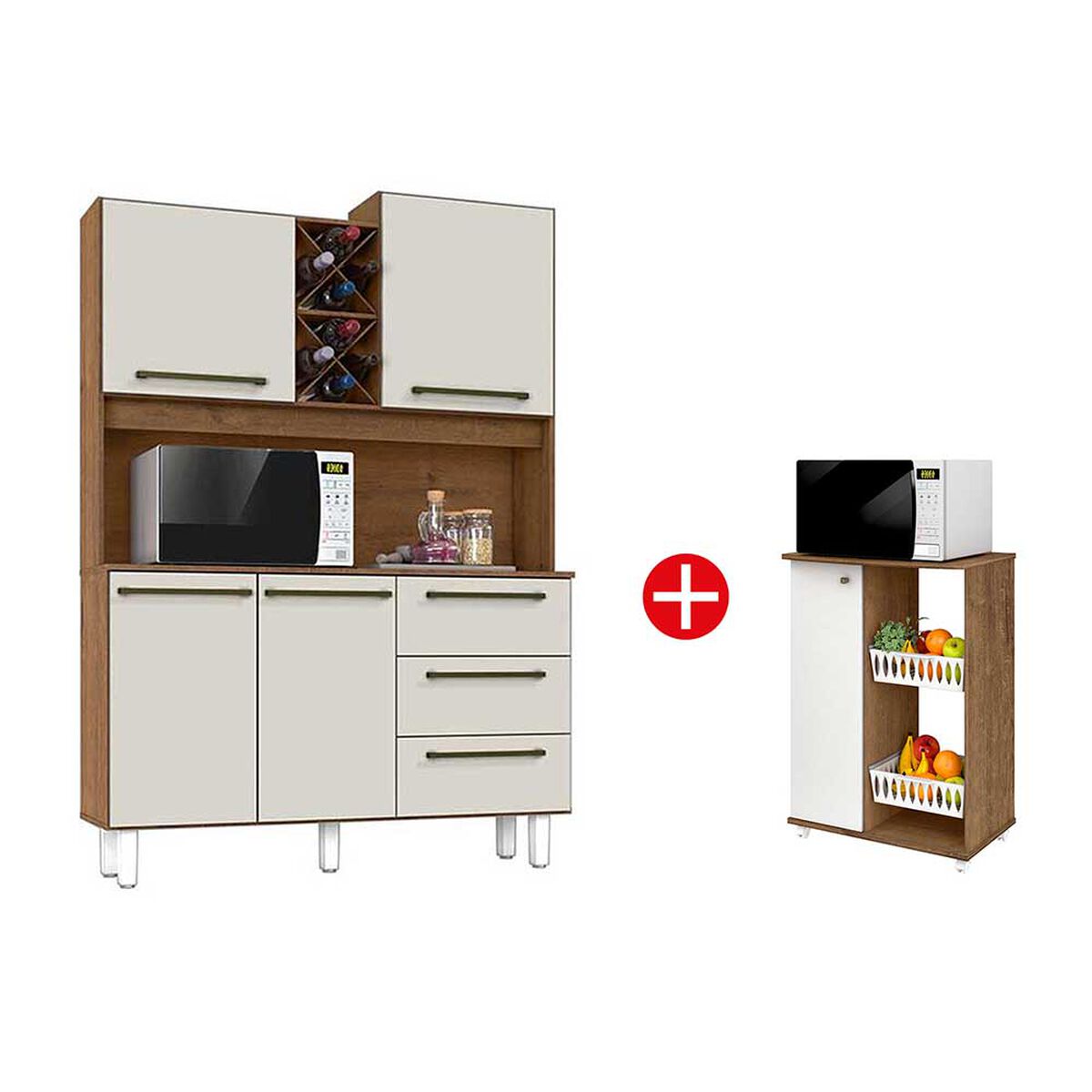 Combo Mueble de Cocina Casanova Lux 3 Cajones 4 Puertas + Mueble de Cocina 1 Puerta Nature/Blanco