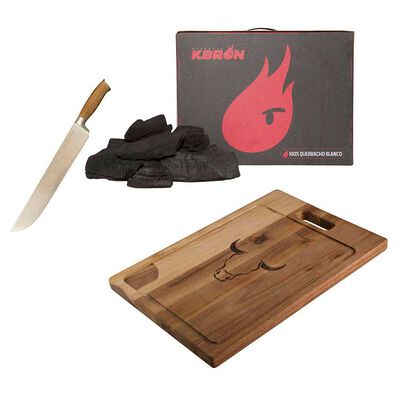 Set Parrillero Wayu Carbón + Tabla + Cuchillo Butcher