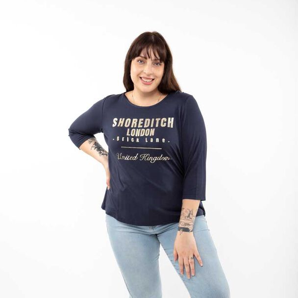 Polera Con Estampado Manga 3/4 Mujer Extralindas