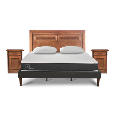 CIC Cama Europea CIC King New Ortopedic + Respaldo Milán + 2 Veladores + Almohadas