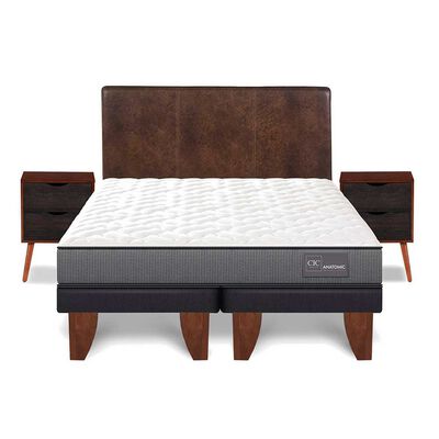 Cama Europea CIC Base Dividida 2 Plazas Anatomic + Respaldo Baker + 2 Veladores Niger