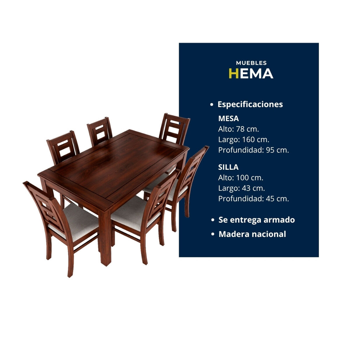Juego de Comedor Muebles Hema Sevilla 6 Sillas Nogal