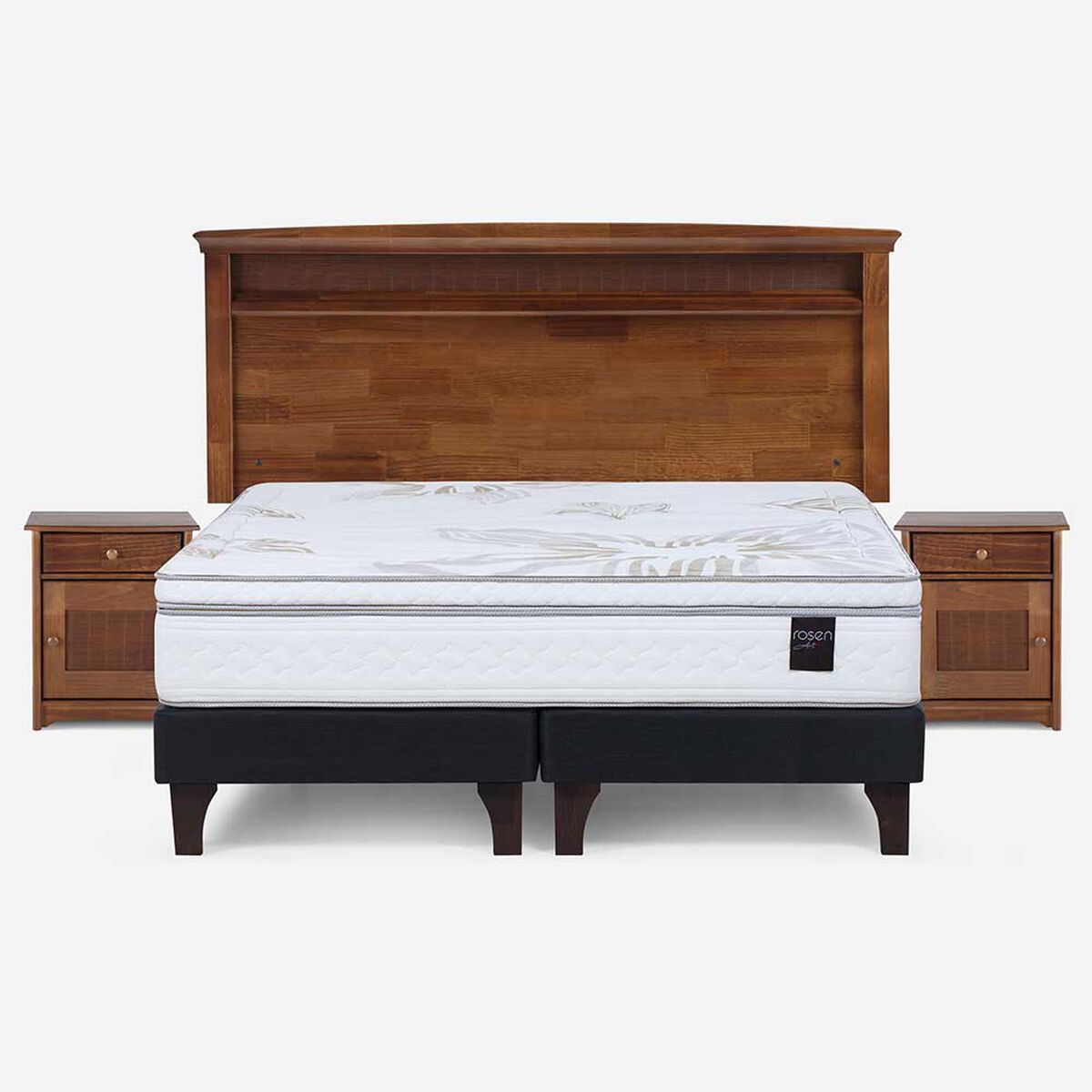 Cama Europea Rosen Base Dividida King Art 4 + Respaldo + 2 Veladores Veneto
