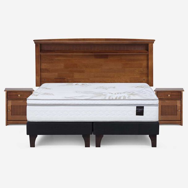 Cama Europea Rosen Base Dividida King Art 4 + Respaldo + 2 Veladores Veneto