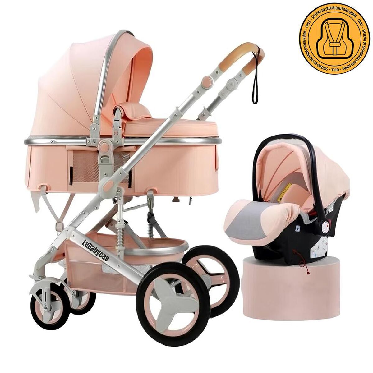 Coche Travel System con Accesorios Rosado Luxury LuBabycas