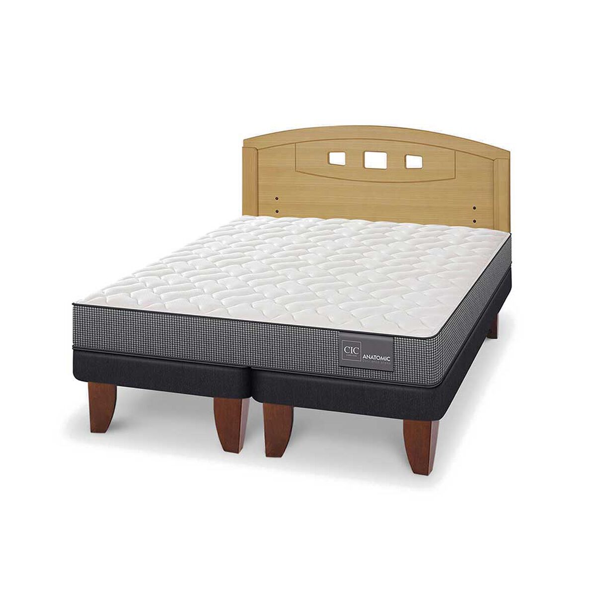 Cama Europea CIC Base Dividida 2 Plazas Anatomic + Respaldo Gales Mostaza