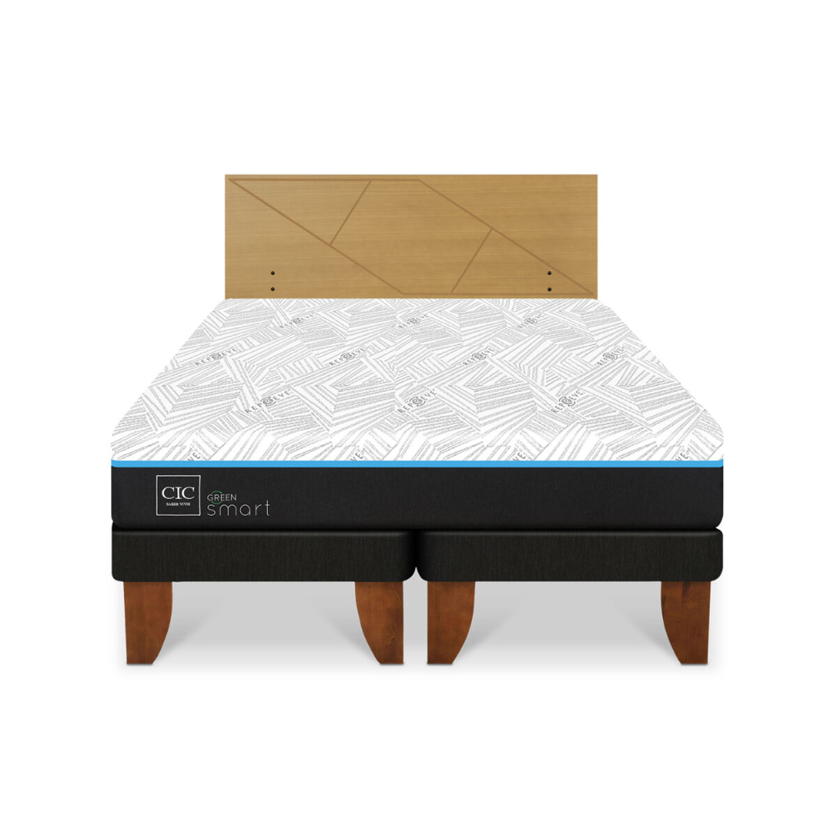 Cama Europea CIC Green Infinity King + 1 Respaldo Villarrica Mostaza