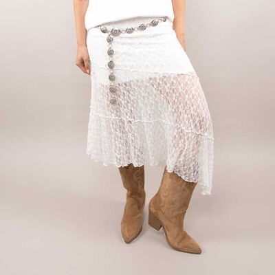 Falda Midi Encaje Mujer Icono Blanco