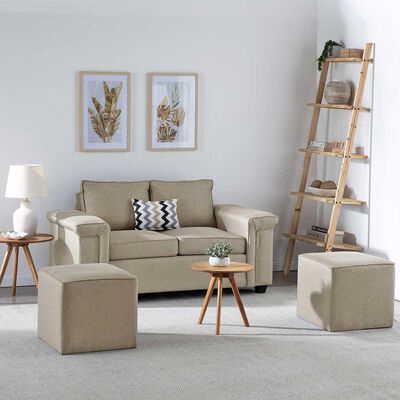 Sofá Mons Sicilia 2 Cuerpos + Dos Pouf 1 Cuerpo Beige
