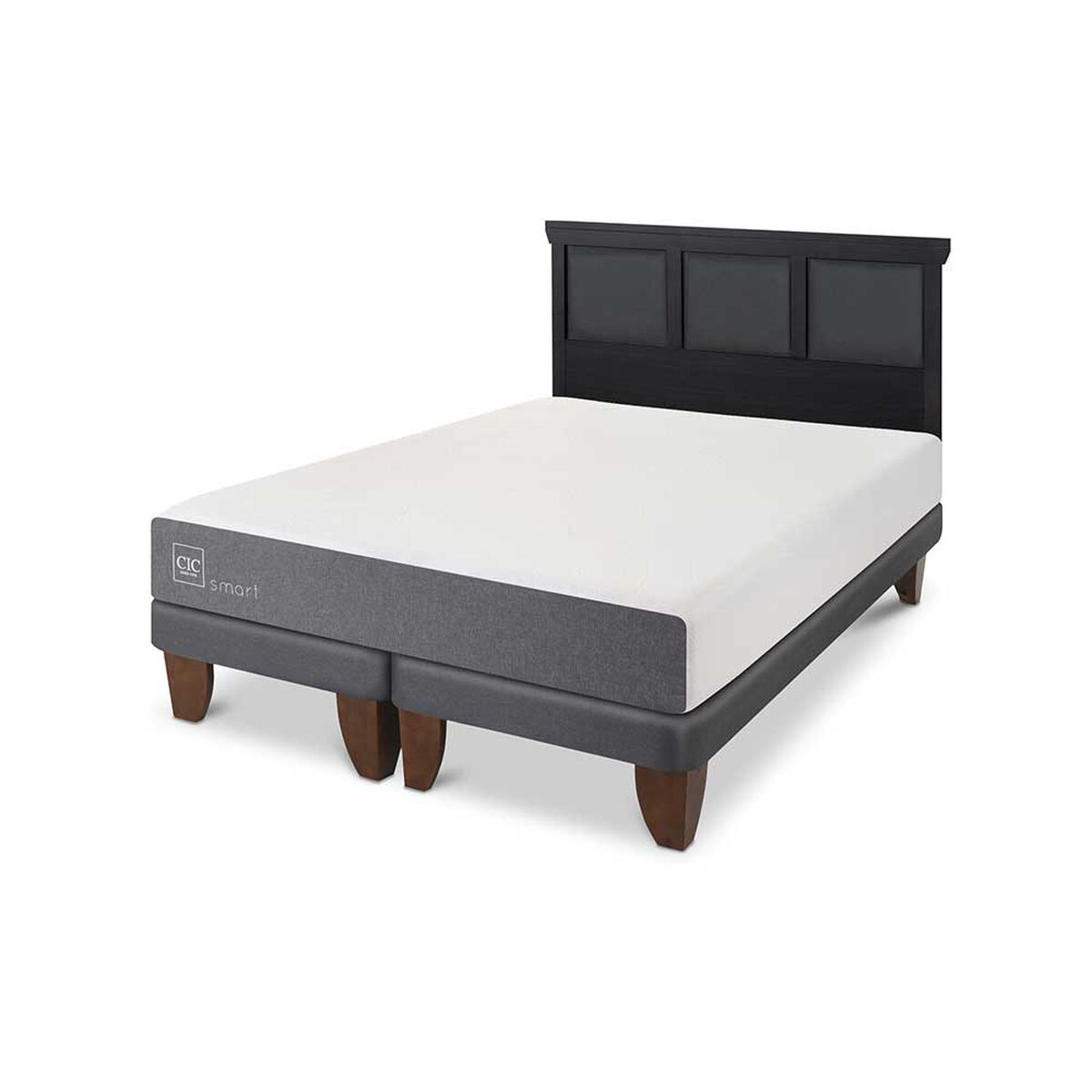 Cama Europea CIC Base Dividida 2 Plazas Smart + Respaldo Torino Negro