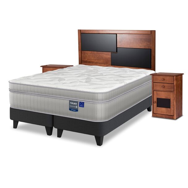 Cama Europea Flex King Paradise + Respaldo + 2 Veladores Colonia