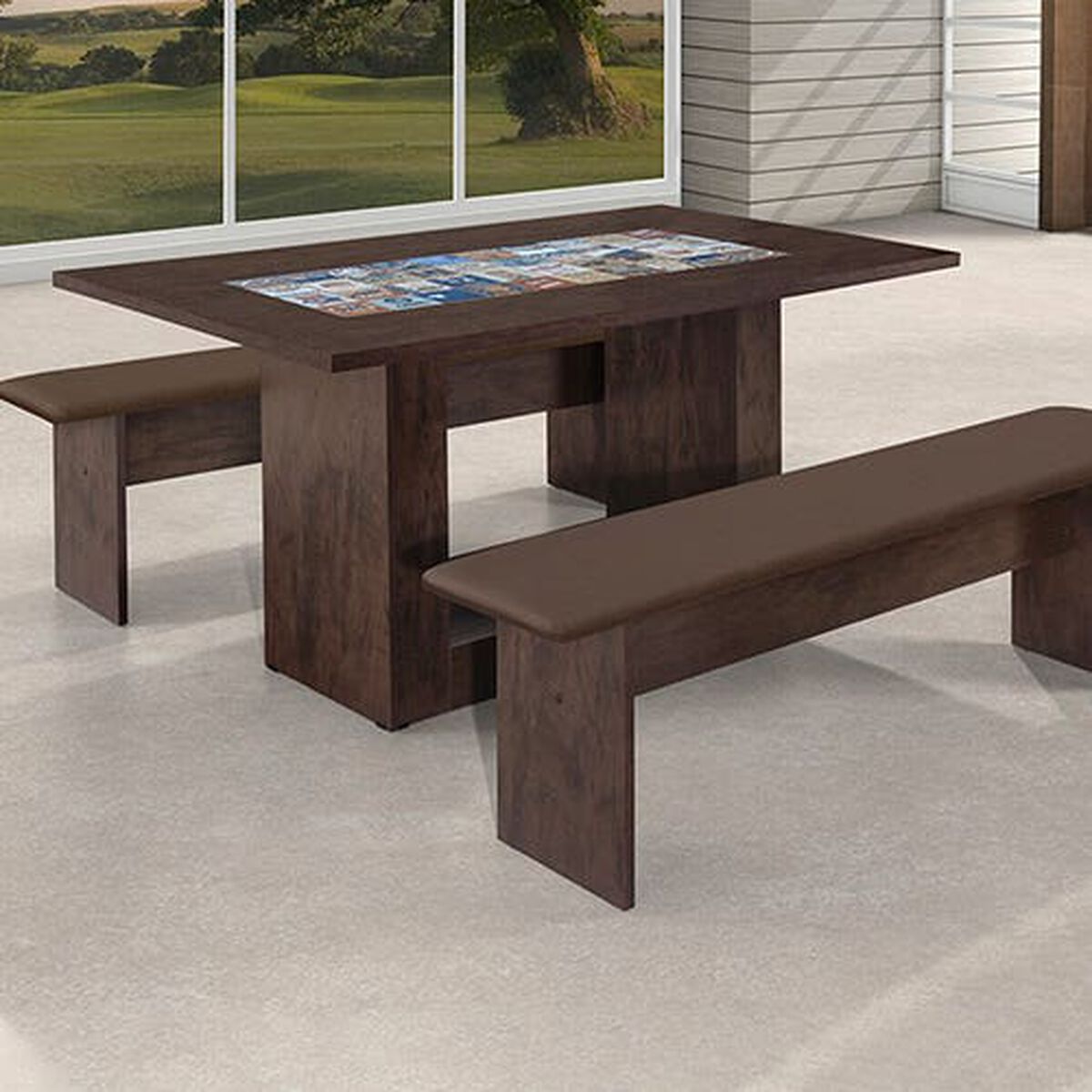 Juego de Comedor Decocasa Suiza 2 Bancas Café
