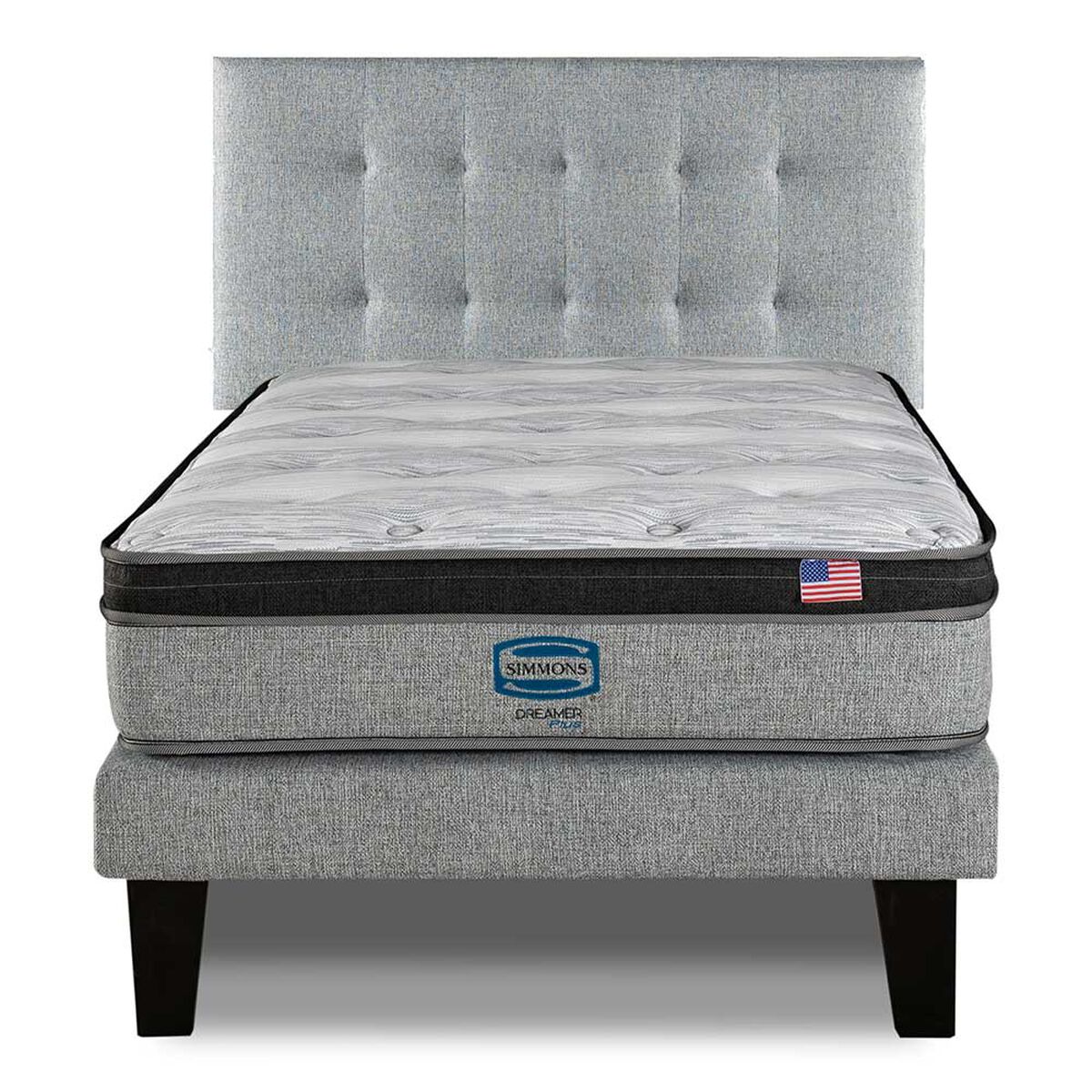 Cama Europea Simmons 1,5 Plazas Dreamer Plazasus Box + Respaldo Urban Plazasata