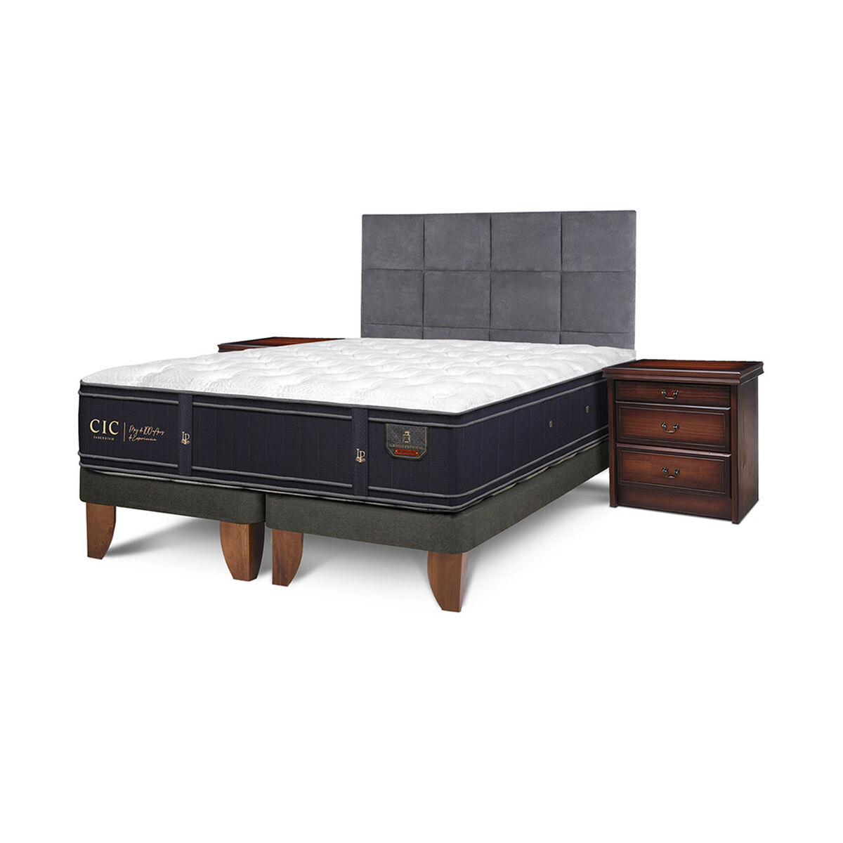Cama Europea CIC Base Dividida 2 Plazas Grand Premium + Respaldo + Veladores