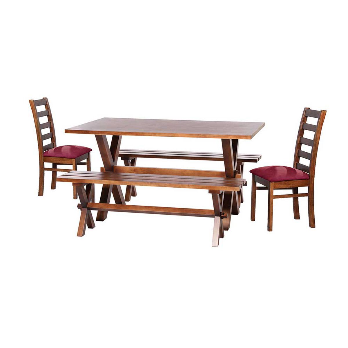 Juego de Comedor Latam Home Sevilla Burgos 2 Sillas + 2 Bancas Velvet Burdeo