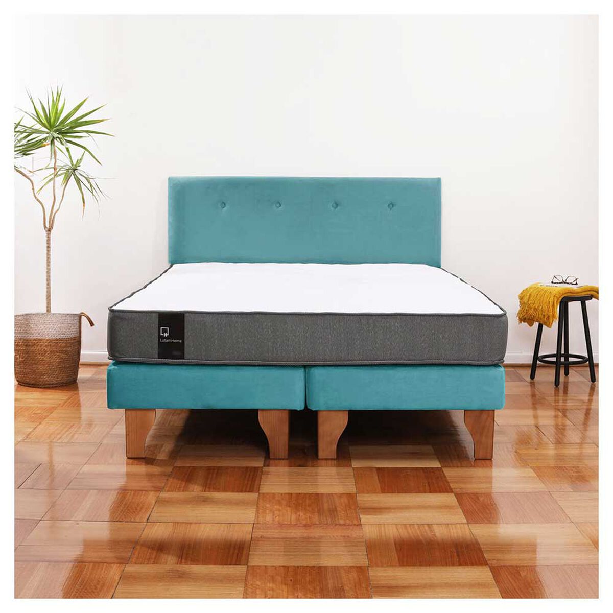 Cama Europea Latam Home Base Dividida 2 Plazas Zen Best Turquesa + Respaldo