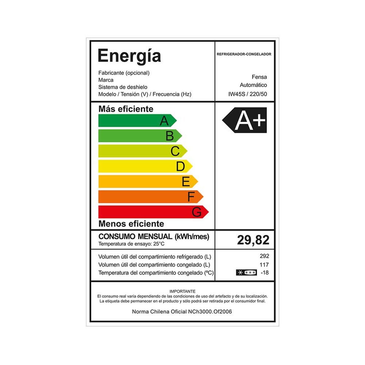 Refrigerador No Frost Fensa IW45S 409 lts