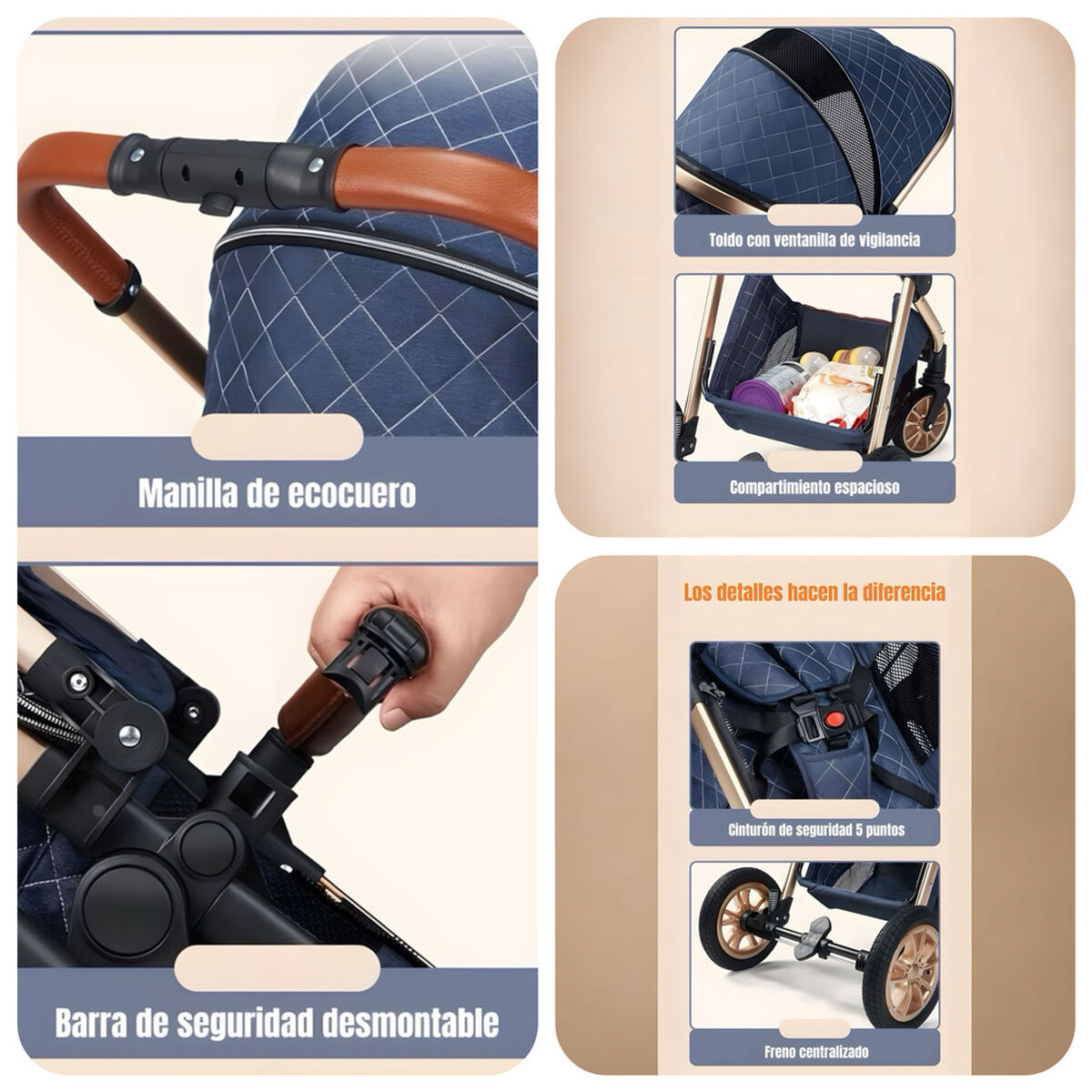 Coche Deluxe con Silla Nido y Accesorios Gris Lubabycas