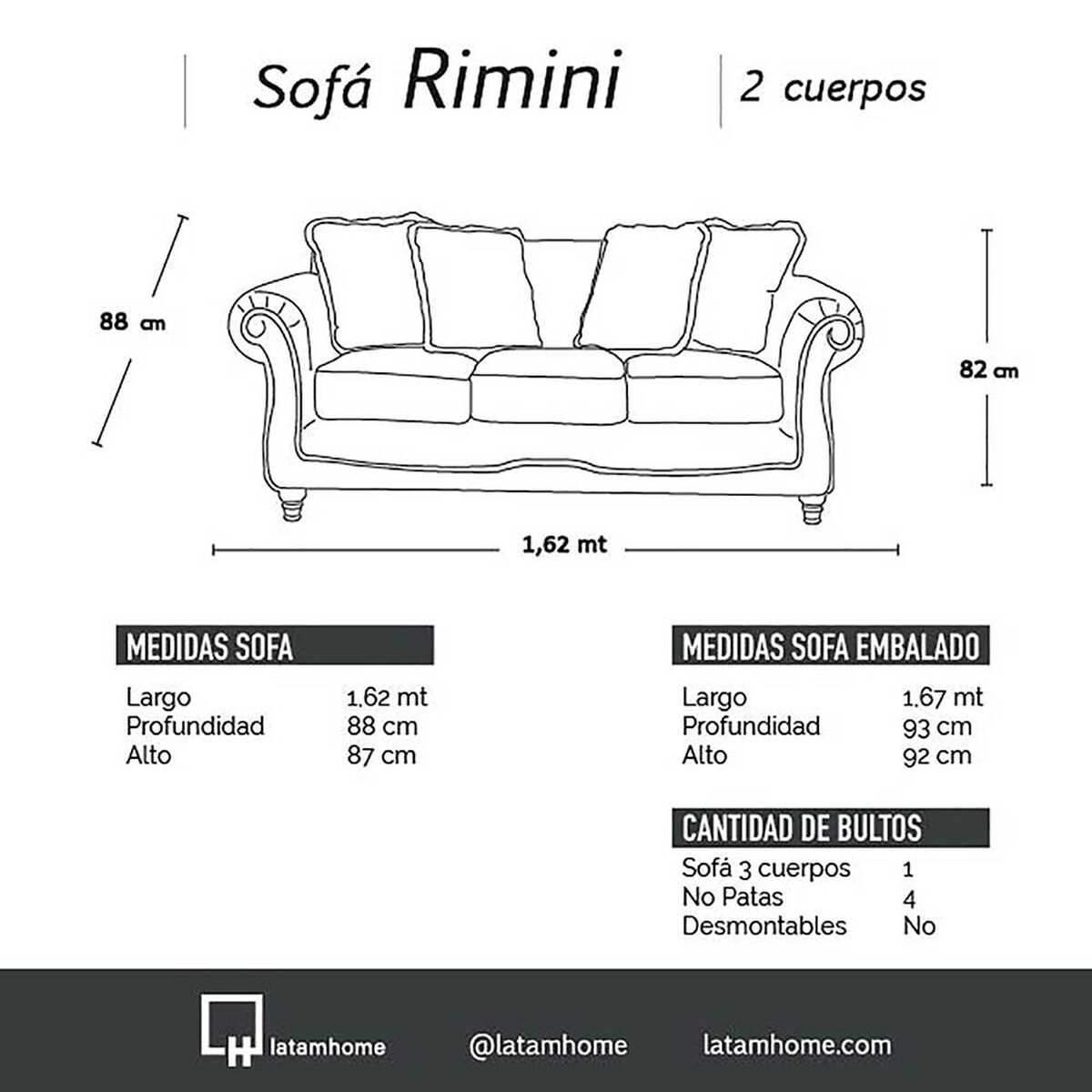 Sof&aacute; Latan Home Rimini 2 Cuerpos