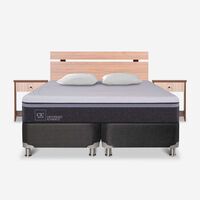 Box Spring CIC Base Dividida 2 Plazas Ortopedic Advance + Respaldo + 2 Veladores Olmo + 2 Almohadas