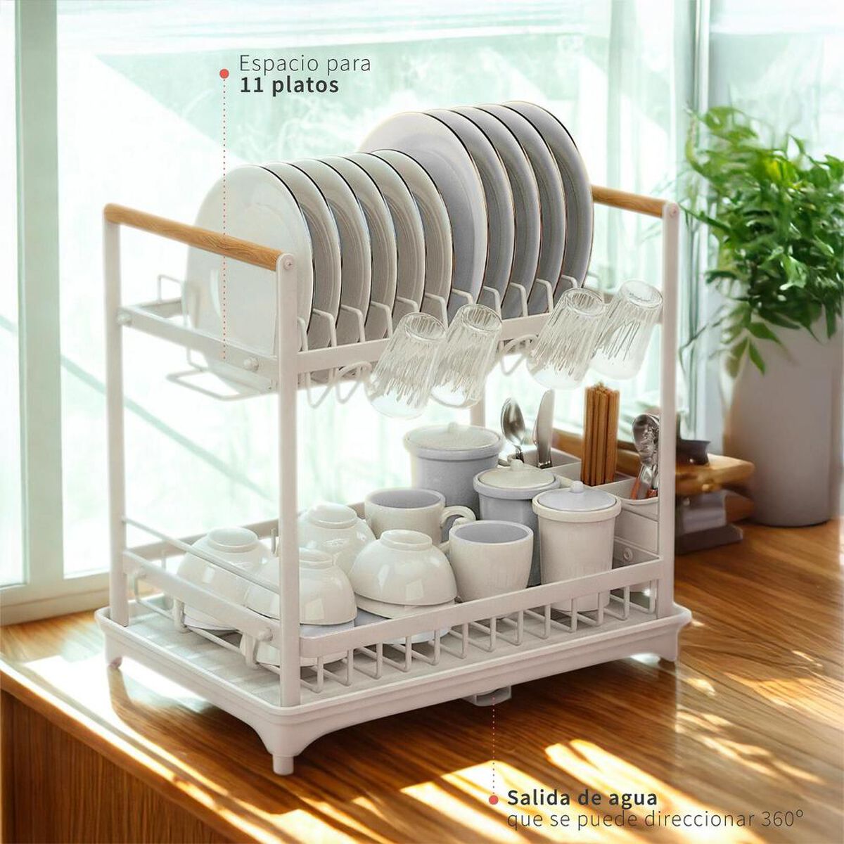 Secaplatos Escurridor Simplit Acero Inox Valencia 2 Niveles Blanco