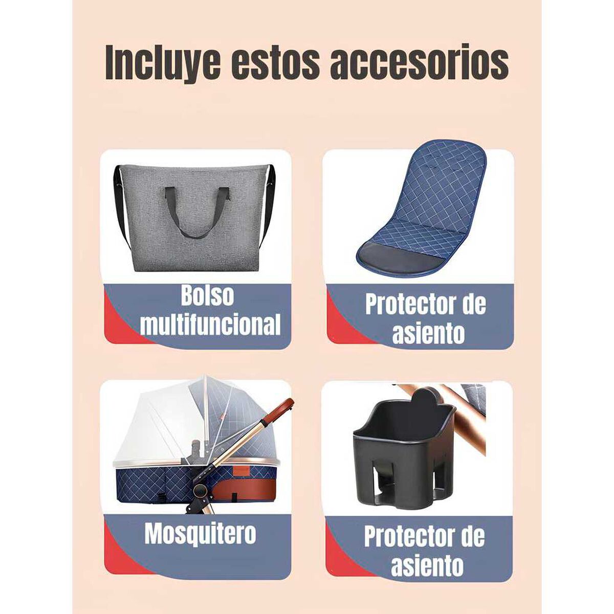 Coche Cuna con Silla Nido y Accesorios Negro LuBabycas