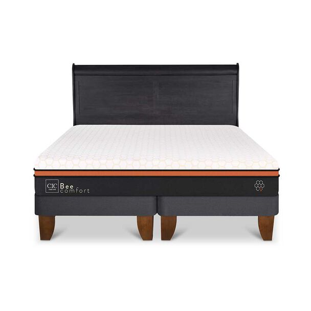 Cama Europea CIC Base Dividida King Beecomfort + Respaldo Miro Negro