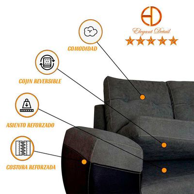 Imagen 2 del producto Seccional Izquierdo Elegant Houston Cheise Tela/PU 5 Cuerpos Gris