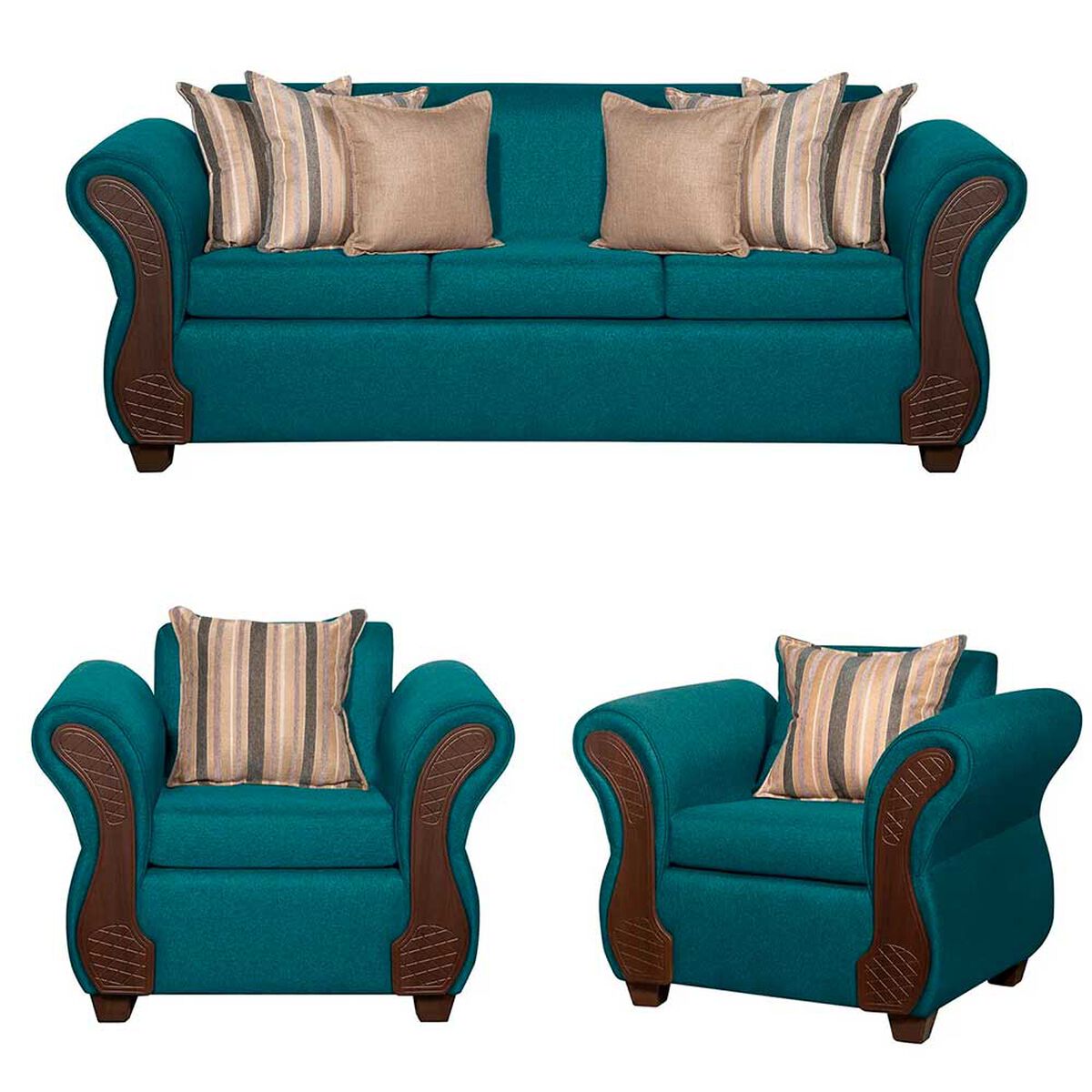 Juego de Living Ruzam Mobel Marsella Sof&aacute; 3 Cuerpos + Dos Sillones 1 Cuerpo Lino Turquesa