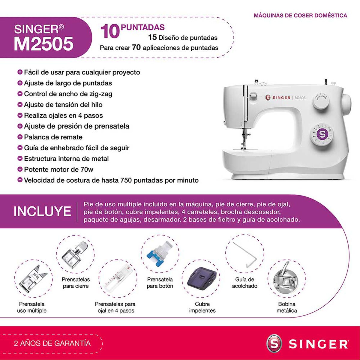 Máquina de Coser Brazo Libre Singer M 2505
