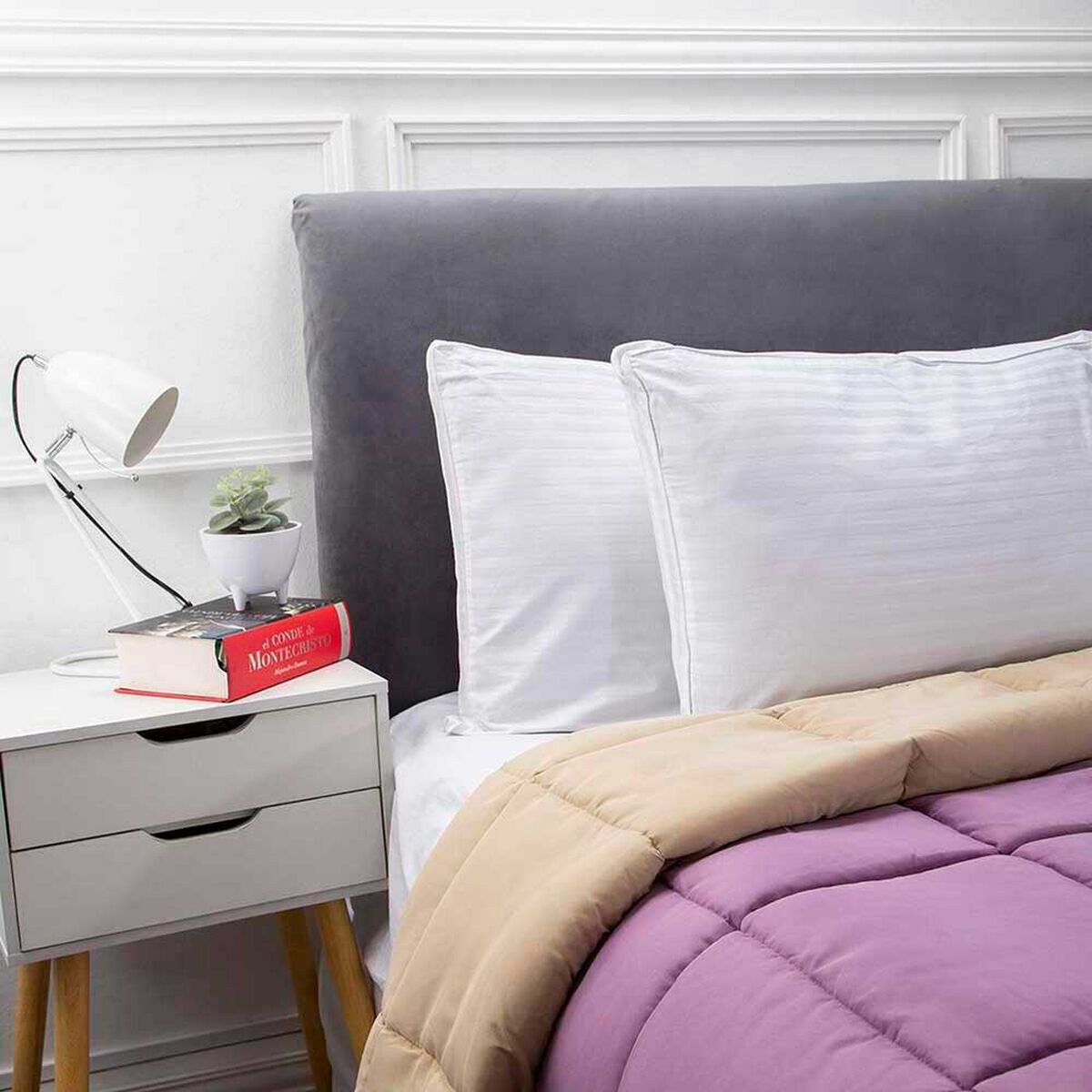 Plum&oacute;n Bicolor Casanova 1,5 Plazas Liso Violeta Ocre