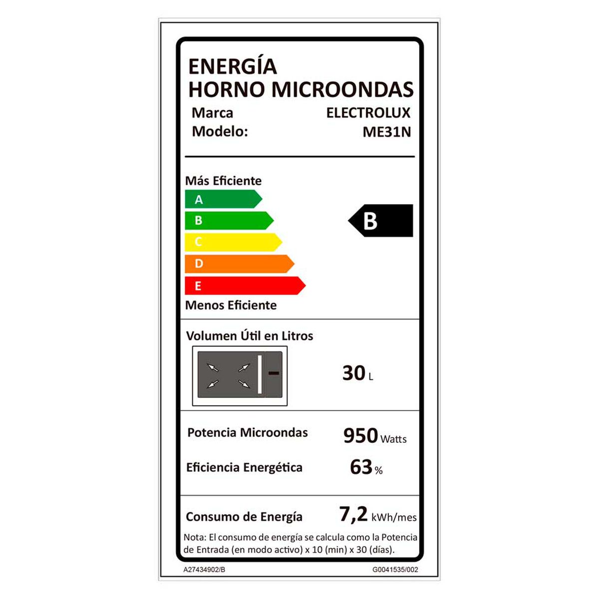 Microondas Electrolux ME31N 31 lts.