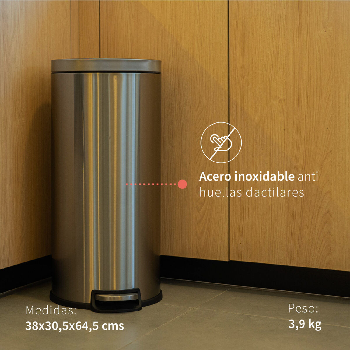 Basurero Cocina Simplit Inox Acero Inoxidable/Plástico