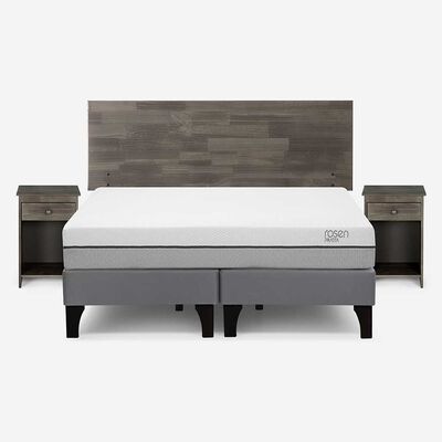 Imagen 1 del producto Cama Europea Rosen Base Dividida 2 Plazas Pratta + Respaldo + 2 Veladores Tabor Grafito