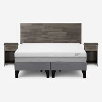 Cama Europea Rosen Base Dividida 2 Plazas Pratta + Respaldo + 2 Veladores Tabor Grafito